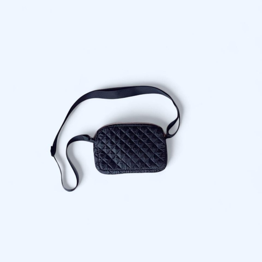 Black quilted crossbody waist bag with adjustable strap‎ by Mytagalongs